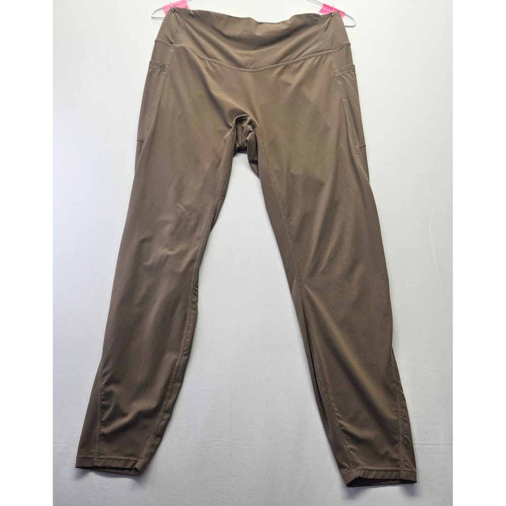 Athletic High Waisted 7/8 Leggings Taupe Brown Yoga Pants with Pockets Womens L